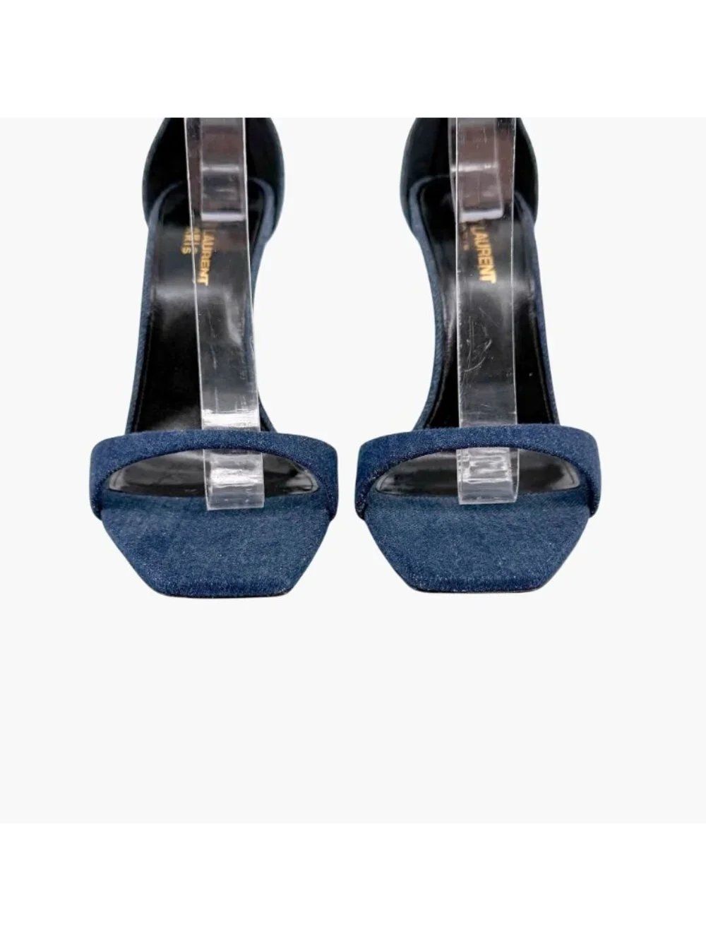 Saint Laurent Bea 105 Denim Sandals Heels Size 39 US 9 Blue Jean Ankle Strap